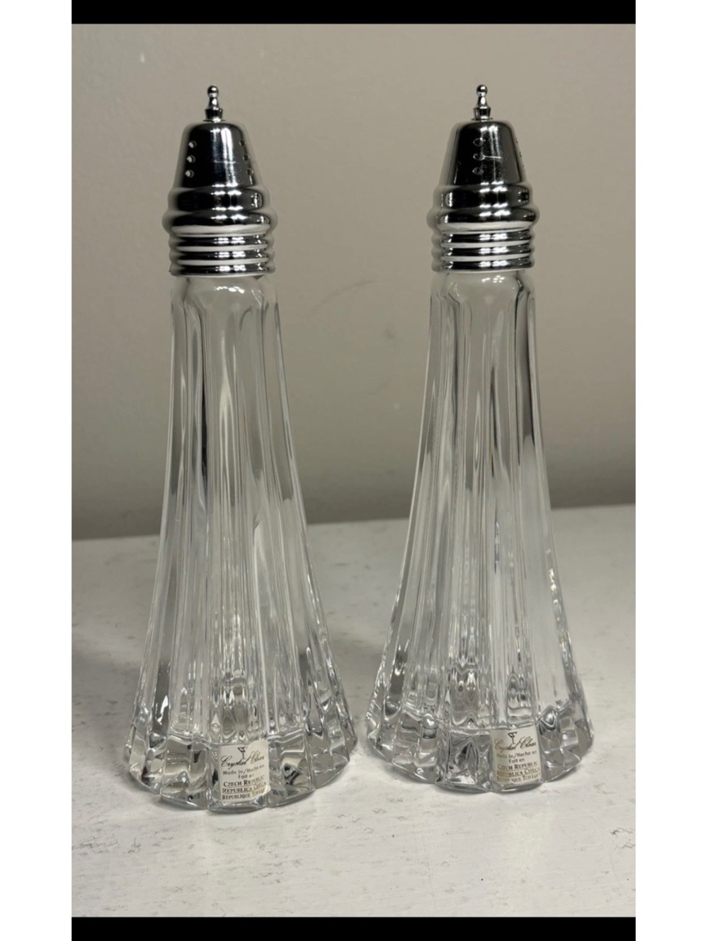 Crystal Czech Tall Salt & Pepper Shaker Set